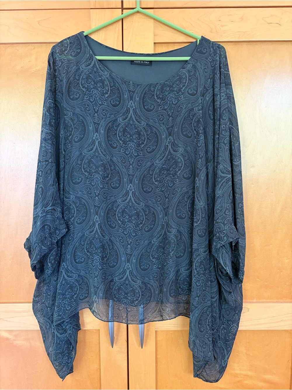 Paisley Silk Draped Kimono - Dark Blue